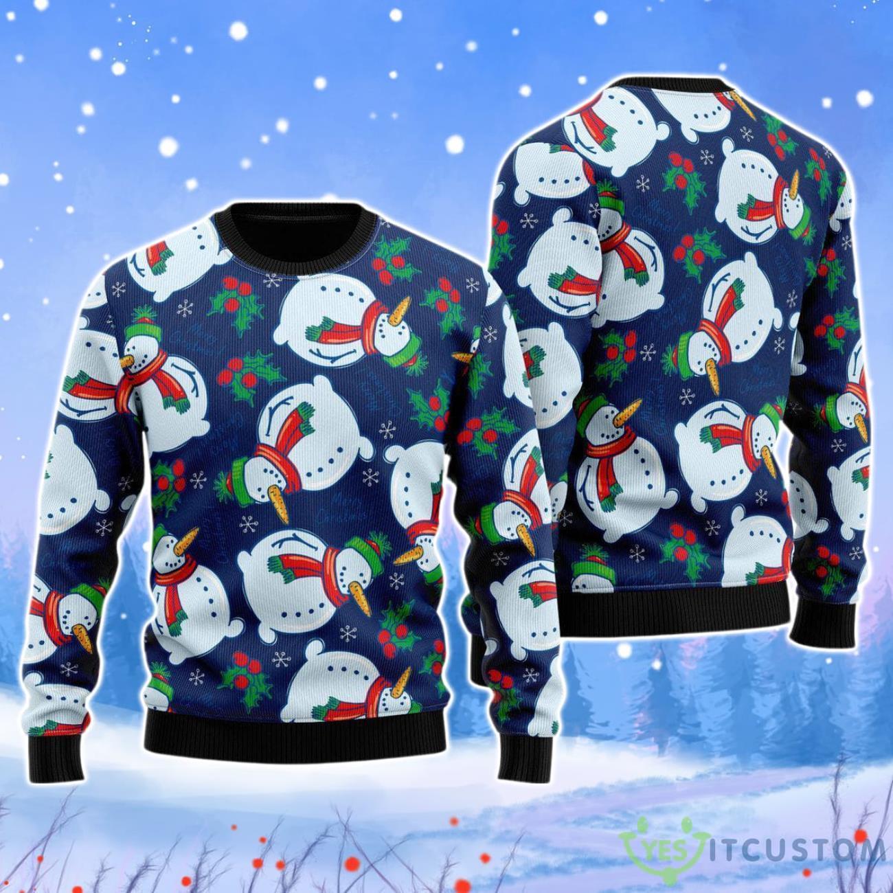 Very Ugly Snowman On Blue Pattern Christmas Unisex Ugly Sweater 3 Very Ugly Snowman On Blue Pattern Christmas Unisex Ugly Sweater Product Photo 1