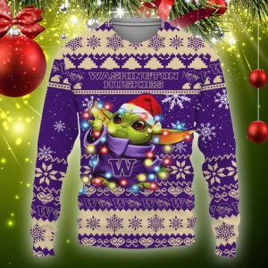 Washington Huskies Baby Yoda Star Wars Sports Football American Knitted Christmas Sweater - 021123-183812