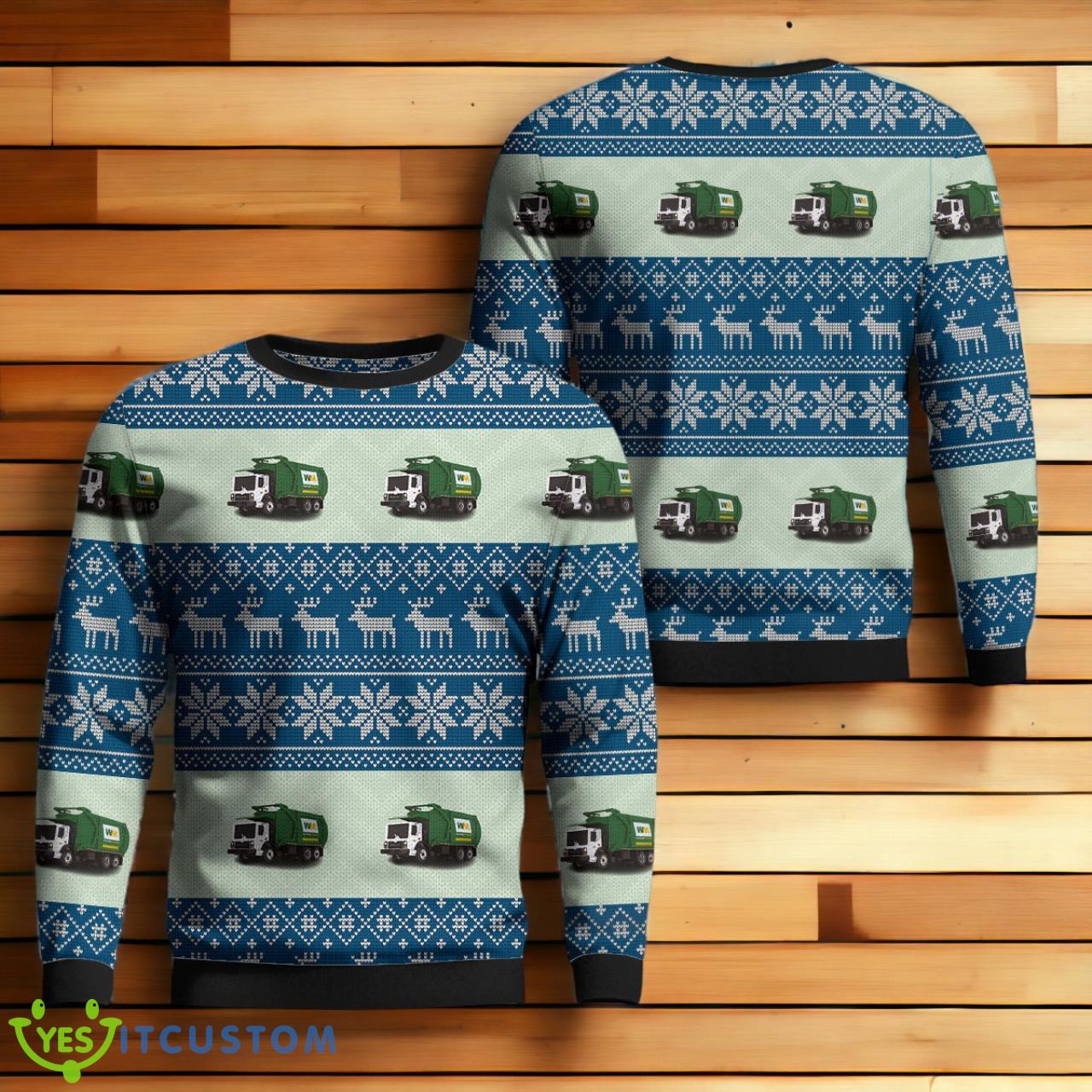 Waste Management Mack TerraPro Garbage Truck with Front Loader Christmas Sweater 3 Waste Management Mack TerraPro Garbage Truck with Front Loader Christmas Sweater Product Photo 1