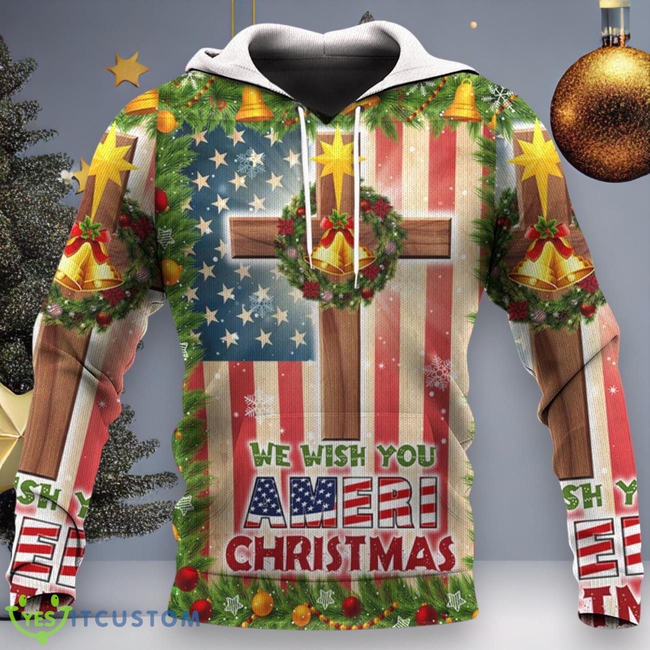 We Wish You Ameri Christmas Hoodie Christian Cross American Flag Hoodie Gifts For Christmas 6 We Wish You Ameri Christmas Hoodie Christian Cross American Flag Hoodie Gifts For Christmas Product Photo 1