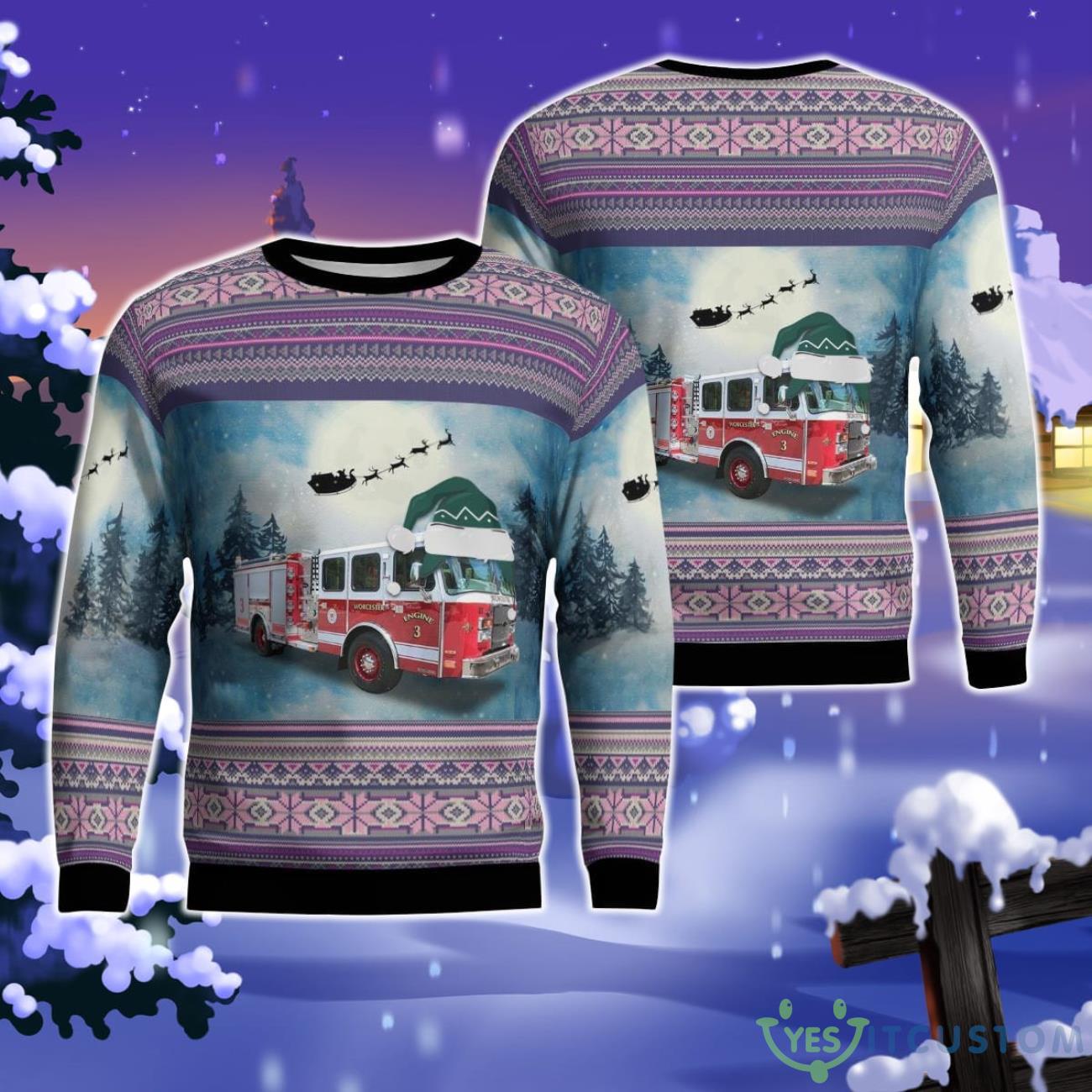 Worcester Fire Department Engine 3, Worcester, Massachusetts Christmas Ugly Sweater 3 Worcester Fire Department Engine 3, Worcester, Massachusetts Christmas Ugly Sweater Product Photo 1