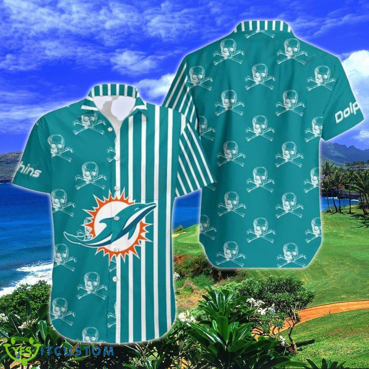 Gift For Husband Gift For Dad Miami Dolphins Stripes And Skull Hawaiian Shirt Special Gift 2 Gift For Husband Gift For Dad Miami Dolphins Stripes And Skull Hawaiian Shirt Special Gift Product Photo 1