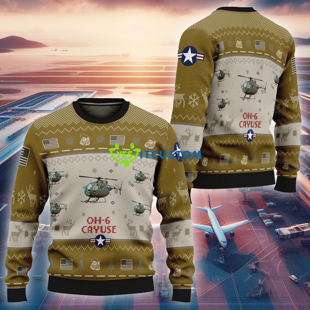 US Air Force OH-6 Cayuse Aircraft OH6 Ugly Christmas Sweater AOP Design Brown 3 US Air Force OH-6 Cayuse Aircraft OH6 Ugly Christmas Sweater AOP Design Brown - US Air Force OH-6 Cayuse Aircraft OH6 Ugly Christmas Sweater AOP Design Brown