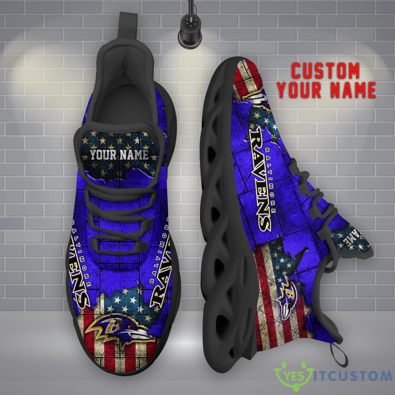 Baltimore Ravens NFL Flag Pattern Clunky Shoes Max Soul Shoes Custom Name 8 Baltimore Ravens NFL Flag Pattern Clunky Shoes Max Soul Shoes Custom Name Product Photo 2