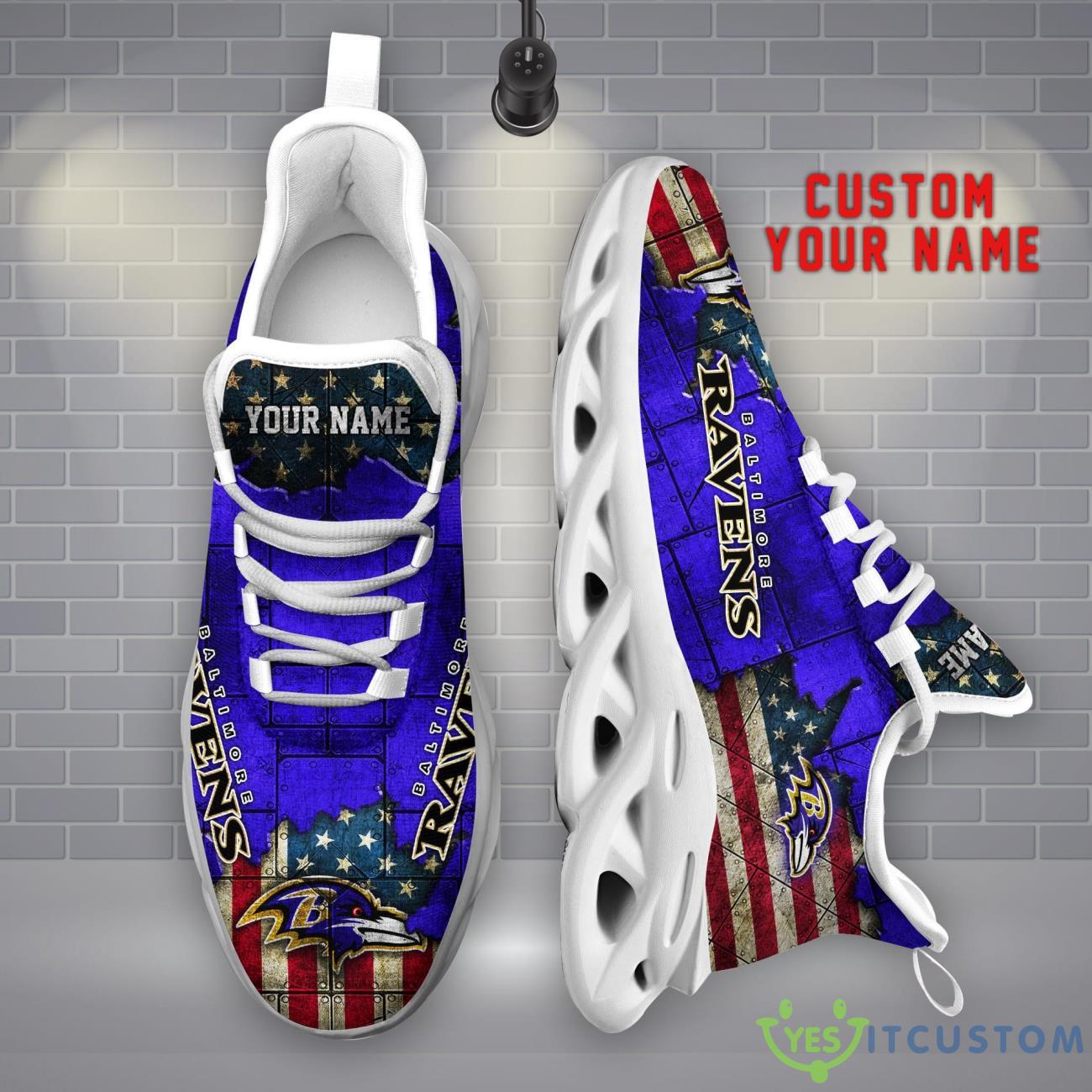 Baltimore Ravens NFL Flag Pattern Clunky Shoes Max Soul Shoes Custom Name 3 Baltimore Ravens NFL Flag Pattern Clunky Shoes Max Soul Shoes Custom Name Product Photo 3