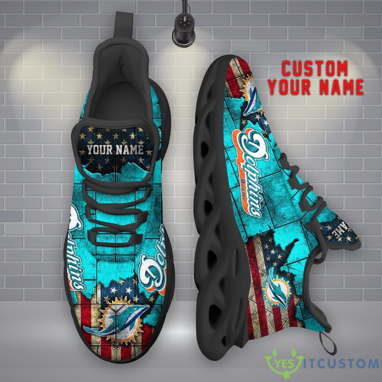 Miami Dolphins NFL Flag Pattern Clunky Shoes Max Soul Shoes Custom Name 8 Miami Dolphins NFL Flag Pattern Clunky Shoes Max Soul Shoes Custom Name Product Photo 2