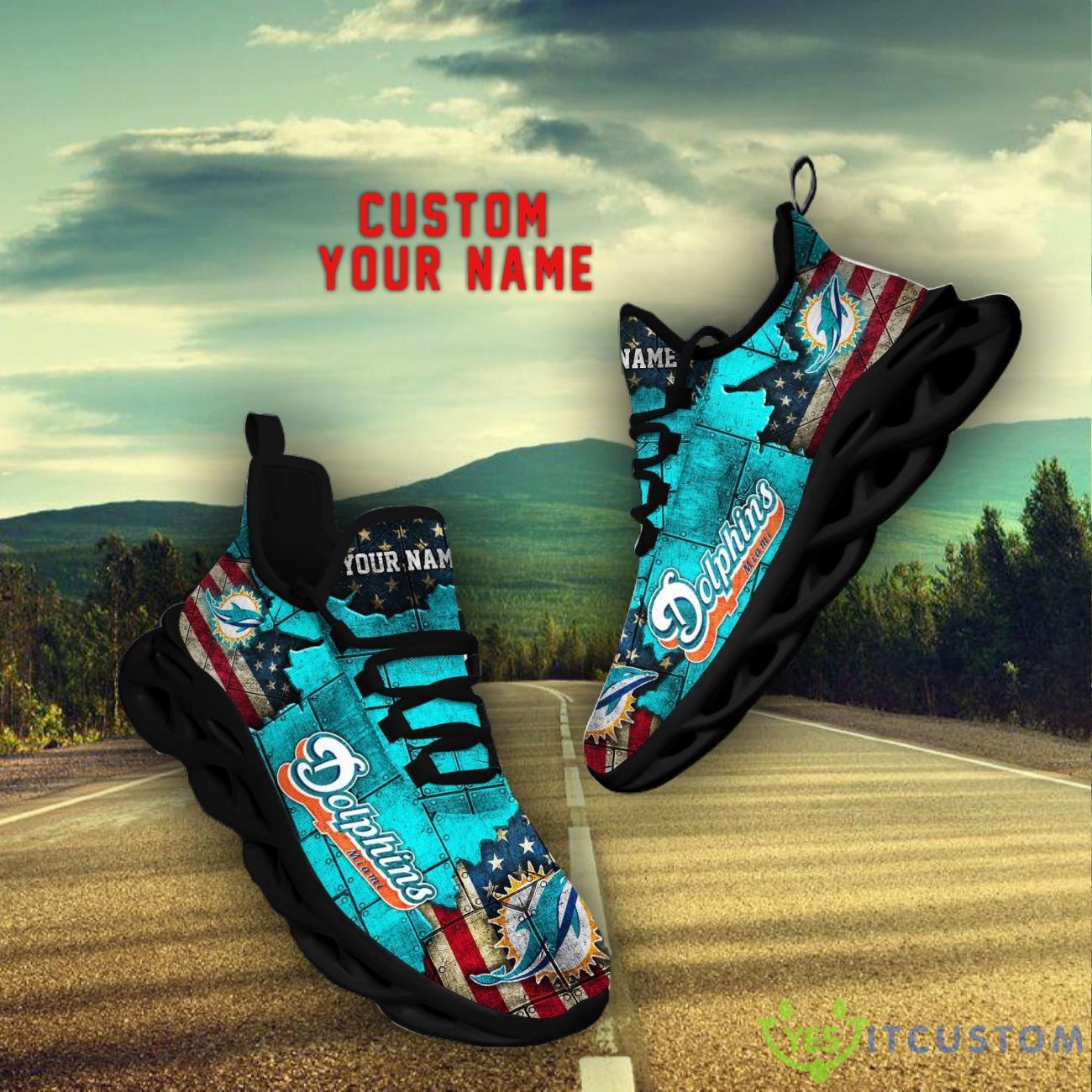 Miami Dolphins NFL Flag Pattern Clunky Shoes Max Soul Shoes Custom Name 7 Miami Dolphins NFL Flag Pattern Clunky Shoes Max Soul Shoes Custom Name Product Photo 1