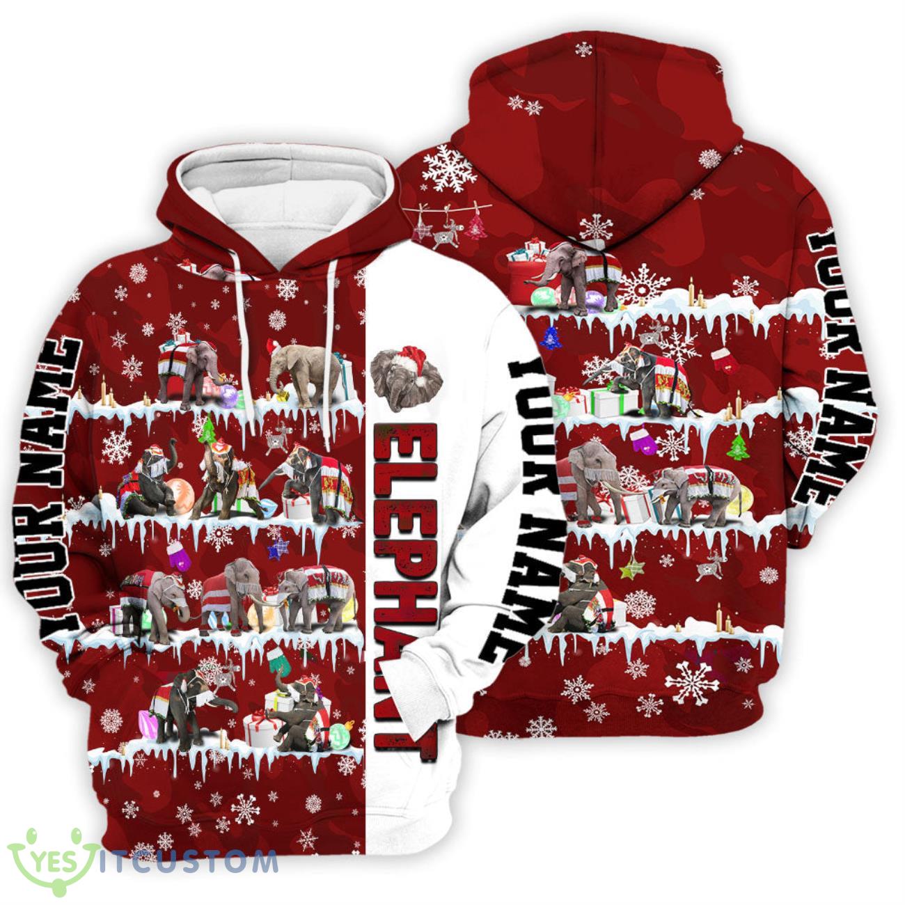 Elephant Unisex Hoodies Customized Grey Elephant Christmas Snow Pattern Red 3D Unisex Hoodie Elephant Christmas Gift 2 Elephant Unisex Hoodies Customized Grey Elephant Christmas Snow Pattern Red 3D Unisex Hoodie Elephant Christmas Gift Product Photo 1