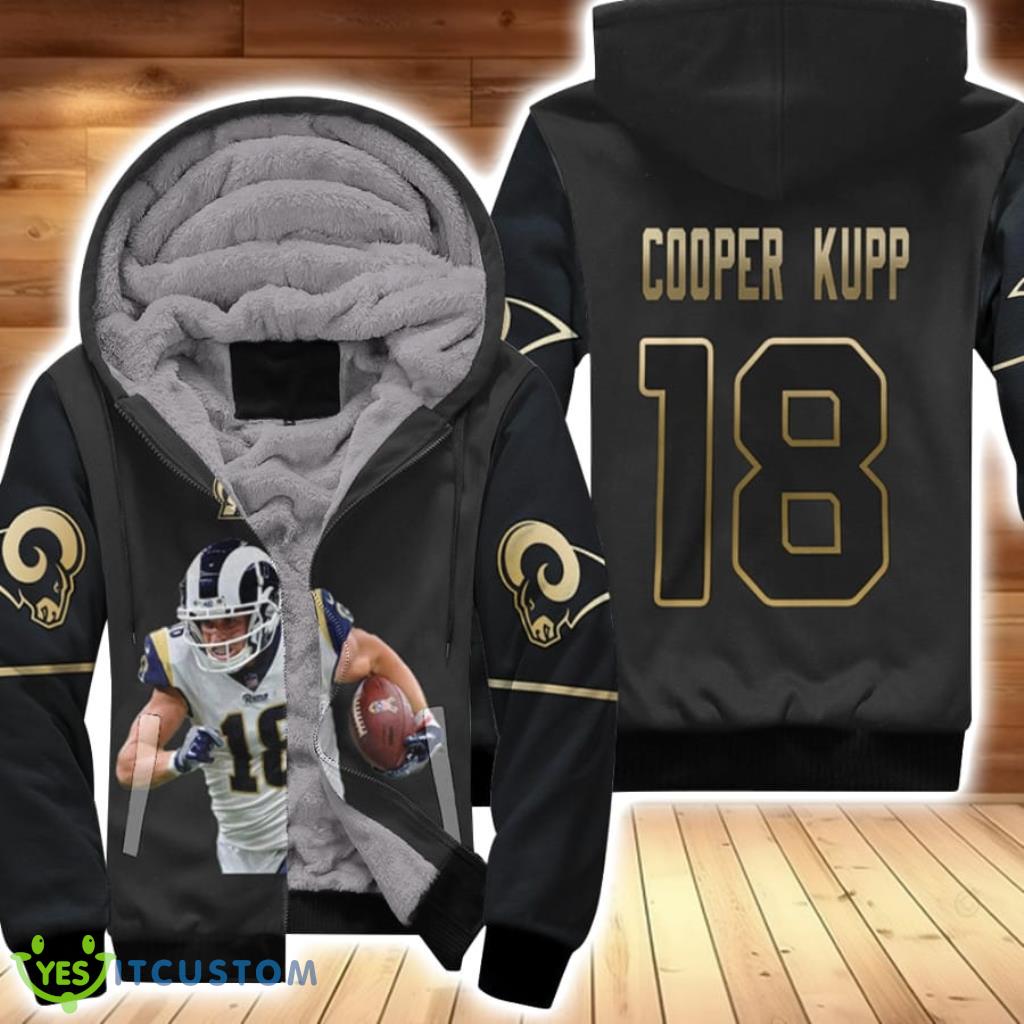 Los Angeles Rams Cooper Kupp 18 NFL Legendary Captain Black Gold Edition Fans Fleece Hoodie 3D All Over Print 6 Los Angeles Rams Cooper Kupp 18 NFL Legendary Captain Black Gold Edition Fans Fleece Hoodie 3D All Over Print Product Photo 1