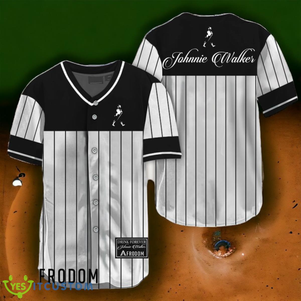 Sleek Black Vertical Striped Johnnie Walker Baseball Jersey 3 Sleek Black Vertical Striped Johnnie Walker Baseball Jersey Product Photo 1
