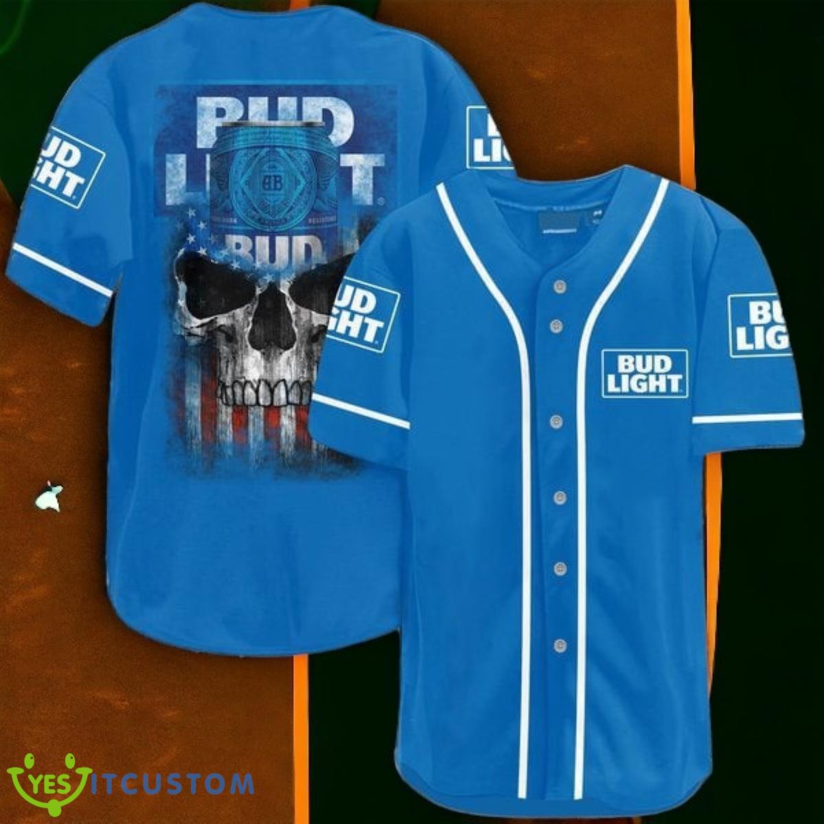 US Flag Black Skull Bud Light Baseball Jersey 3 US Flag Black Skull Bud Light Baseball Jersey Product Photo 1