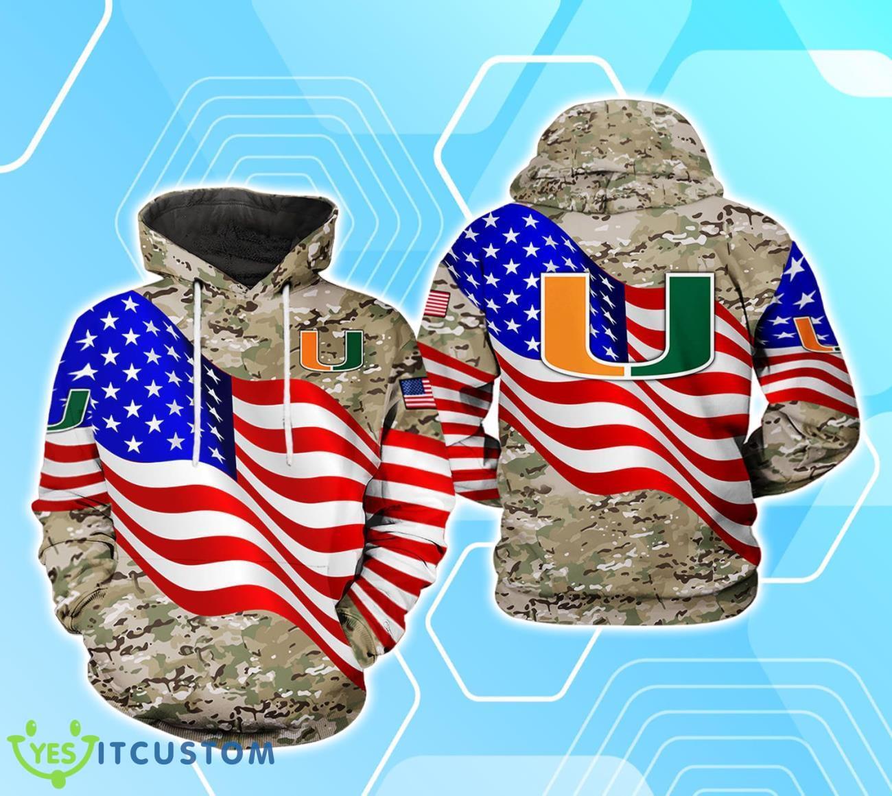 Miami Hurricanes NCAA US Flag Camo Veteran 3D Hoodie For Men Women 2 Miami Hurricanes NCAA US Flag Camo Veteran 3D Hoodie For Men Women Product Photo 1