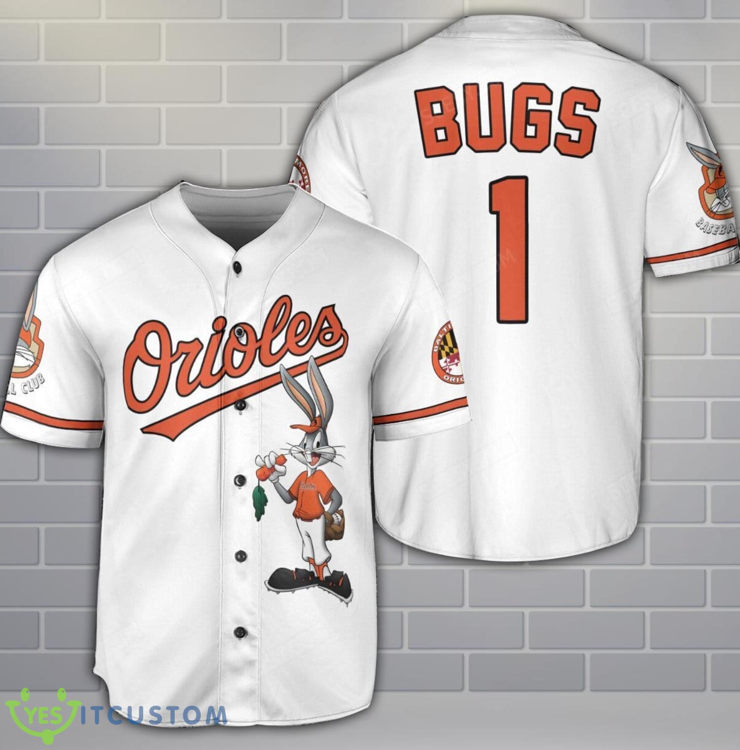 Baltimore Orioles Looney Tunes Bugs Bunny White 3D Baseball Jersey Shirt Custom Name Number 3 Baltimore Orioles Looney Tunes Bugs Bunny White 3D Baseball Jersey Shirt Custom Name Number Product Photo 1