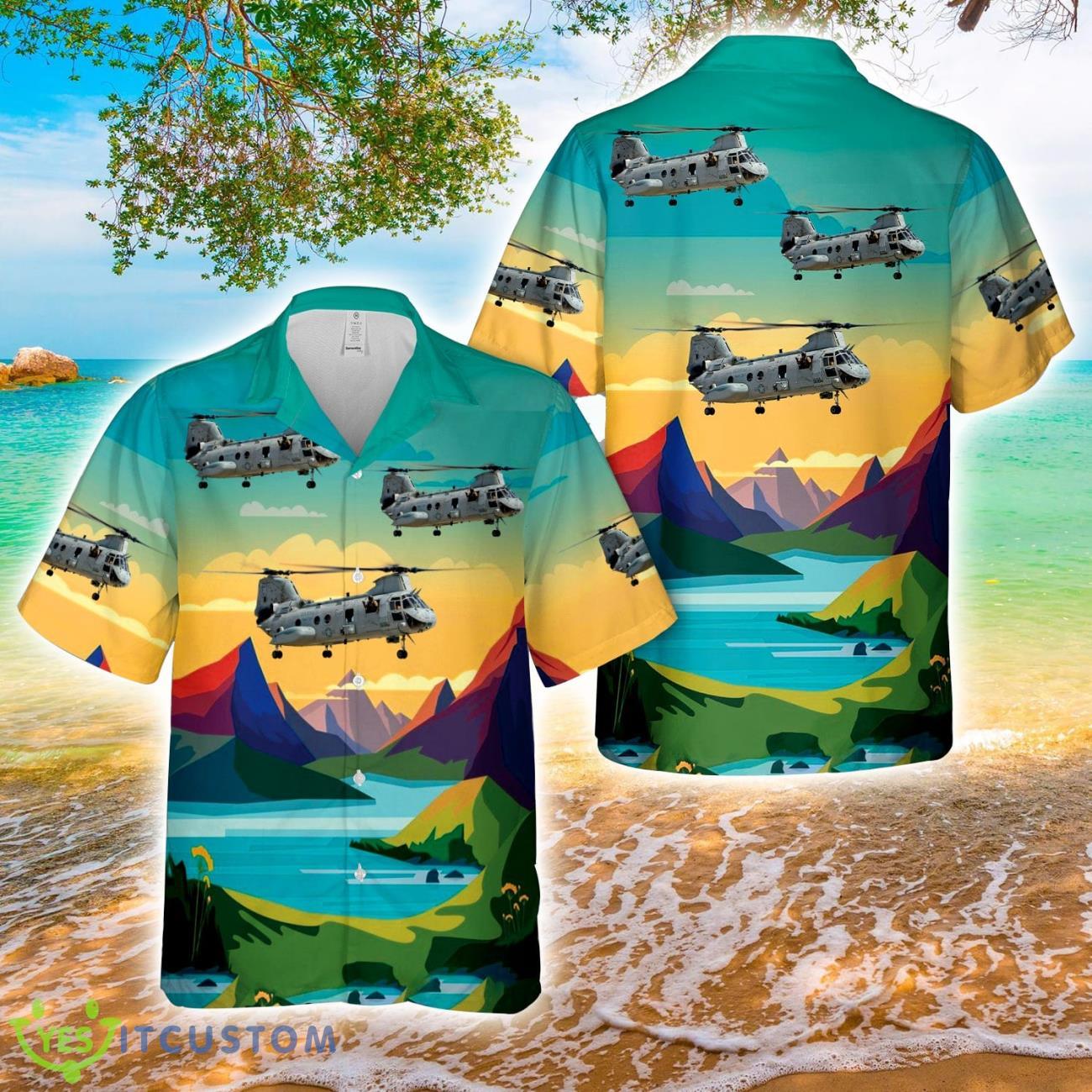 Boeing Vertol CH-46 Sea Knight Phrog BuNo.153369 Squadron 364 (HMM-364) Purple Foxes Hawaiian Shirt 3D Printed Beach Lover Gift 2 Boeing Vertol CH-46 Sea Knight Phrog BuNo.153369 Squadron 364 (HMM-364) Purple Foxes Hawaiian Shirt 3D Printed Beach Lover Gift Product Photo 1