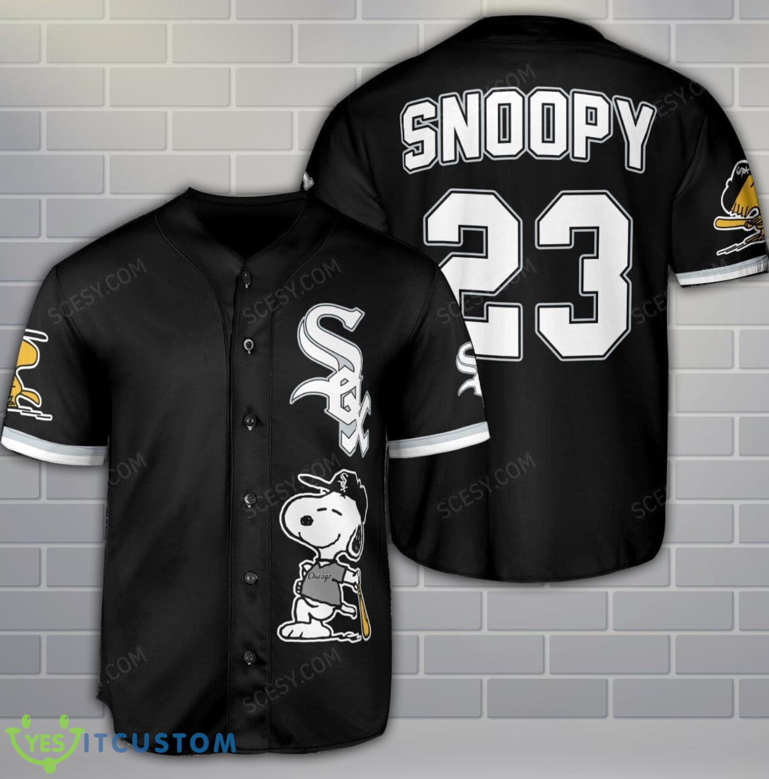 Chicago White Sox Peanuts Snoopy Baseball Jersey Black Custom Name Number 3 Chicago White Sox Peanuts Snoopy Baseball Jersey Black Custom Name Number Product Photo 1