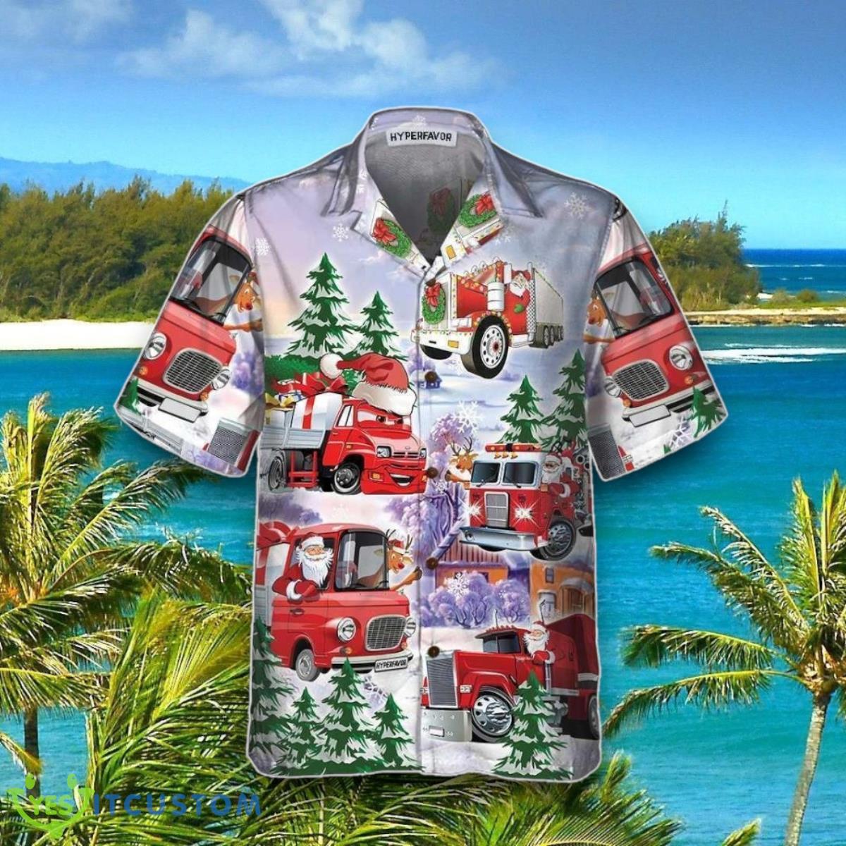 Christmas Hawaiian Shirt Style Gift, Christmas Truck Hawaiian Shirt Style Gift, Red Truck Christmas Shirt 3 Christmas Hawaiian Shirt Style Gift, Christmas Truck Hawaiian Shirt Style Gift, Red Truck Christmas Shirt Product Photo 3