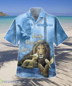 Faith Hope Love Hawaiian Shirt Jesus Lion And The Lamb Hawaiian Shirts Style Gift For Men Product Photo 1