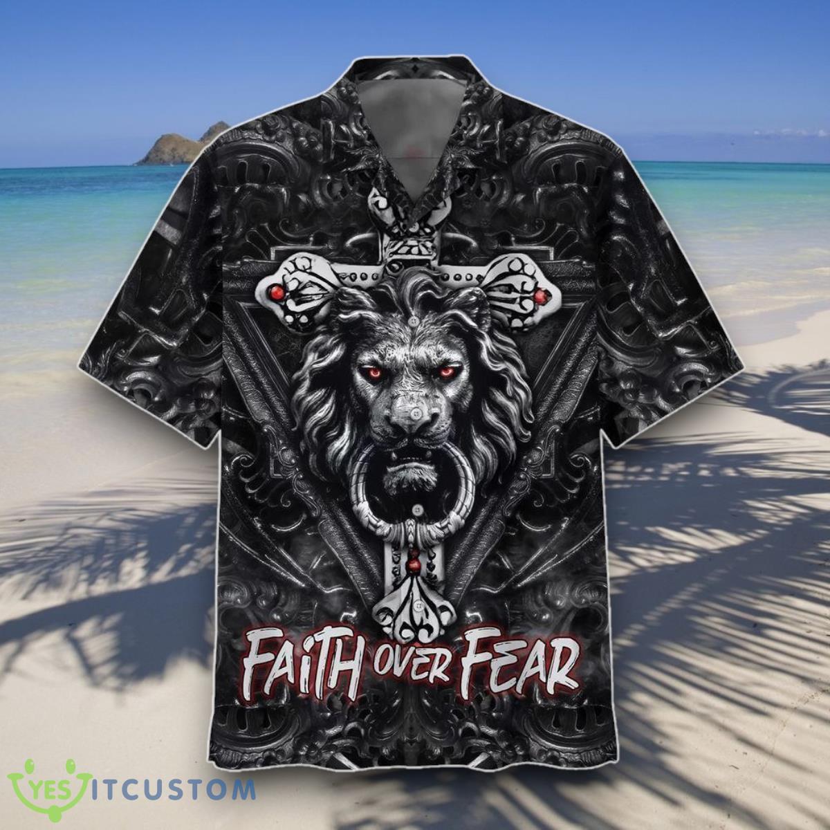 Faith Over Fear Gothic Lion Black Hawaiian Shirts Style Gift 4 Faith Over Fear Gothic Lion Black Hawaiian Shirts Style Gift Product Photo 1
