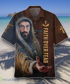 Faith Over Fear Hawaiian Shirt His Hand Is Stretched Out Hawaiian Shirts Style Gift Product Photo 1