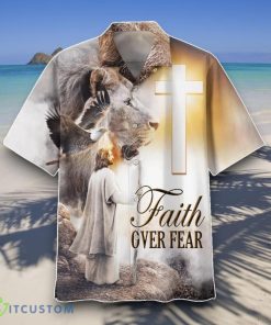 Faith Over Fear Hawaiian Shirt Jesus And The Lion Hawaiian Shirts Style Gift Product Photo 1