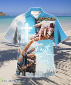 Faith Over Fear Jesus Hand Nails Hawaiian Shirt Style Gift Product Photo 1
