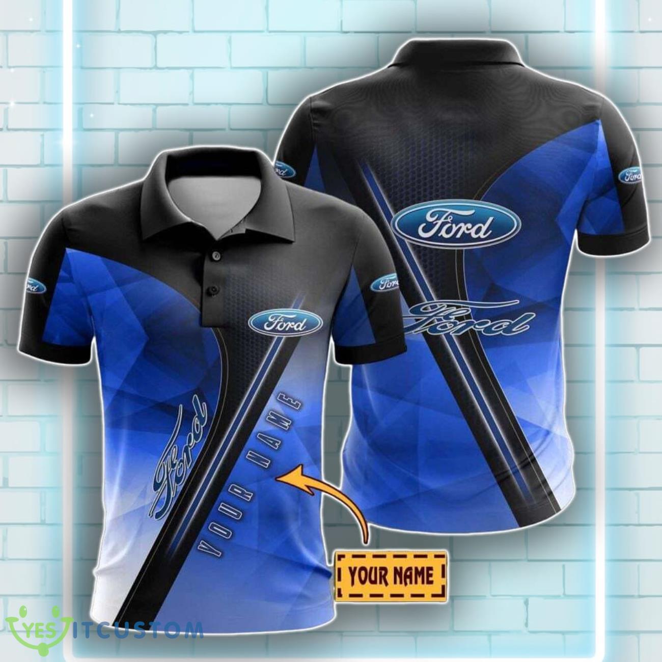 Ford Logo Hexagon Pattern 3D Polo Shirt Custom Name Edition For Men Women 3 Ford Logo Hexagon Pattern 3D Polo Shirt Custom Name Edition For Men Women Product Photo 1