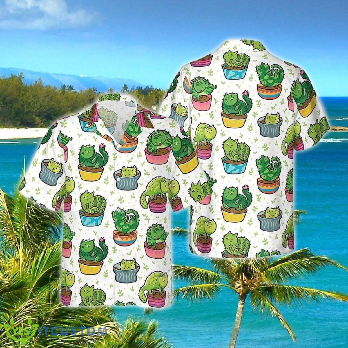 Green Cat Cactus Pattern Hawaiian Shirt Style Gift 3 Green Cat Cactus Pattern Hawaiian Shirt Style Gift Product Photo 3