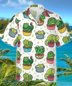 Green Cat Cactus Pattern Hawaiian Shirt Style Gift Product Photo 1