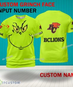 Grinch Face BC Lions 3D Hoodie, Zip Hoodie, Sweater Green AOP Custom Number And Name 7 Grinch Face BC Lions 3D Hoodie, Zip Hoodie, Sweater Green AOP Custom Number And Name - Grinch Face CFL BC Lions 3D Shirt