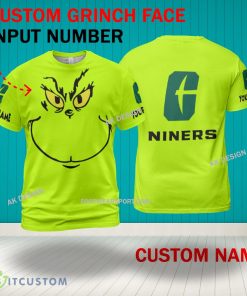 Grinch Face Charlotte 49ers 3D Hoodie, Zip Hoodie, Sweater Green AOP Custom Number And Name 7 Grinch Face Charlotte 49ers 3D Hoodie, Zip Hoodie, Sweater Green AOP Custom Number And Name - Grinch Face NCAA Charlotte 49ers 3D Shirt