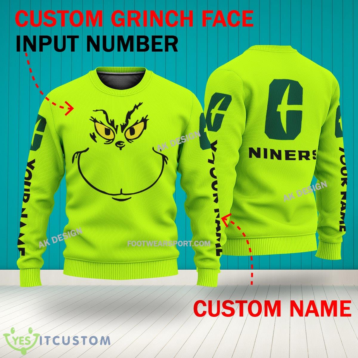 Grinch Face Charlotte 49ers 3D Hoodie, Zip Hoodie, Sweater Green AOP Custom Number And Name 17 Grinch Face Charlotte 49ers 3D Hoodie, Zip Hoodie, Sweater Green AOP Custom Number And Name - Grinch Face NCAA Charlotte 49ers 3D Sweater