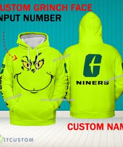 Grinch Face Charlotte 49ers 3D Hoodie, Zip Hoodie, Sweater Green AOP Custom Number And Name - Grinch Face NCAA Charlotte 49ers 3D Hoodie
