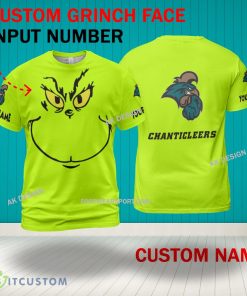 Grinch Face Coastal Carolina Chanticleers 3D Hoodie, Zip Hoodie, Sweater Green AOP Custom Number And Name - Grinch Face NCAA Coastal Carolina Chanticleers 3D Shirt