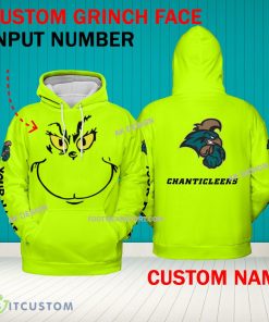 Grinch Face Coastal Carolina Chanticleers 3D Hoodie, Zip Hoodie, Sweater Green AOP Custom Number And Name - Grinch Face NCAA Coastal Carolina Chanticleers 3D Hoodie