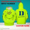 Grinch Face Duke Blue Devils 3D Hoodie, Zip Hoodie, Sweater Green AOP Custom Number And Name - Grinch Face NCAA Duke Blue Devils 3D Hoodie