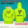 Grinch Face FIU Panthers 3D Hoodie, Zip Hoodie, Sweater Green AOP Custom Number And Name - Grinch Face NCAA FIU Panthers 3D Hoodie