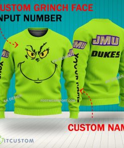 Grinch Face James Madison Dukes 3D Hoodie, Zip Hoodie, Sweater Green AOP Custom Number And Name 8 Grinch Face James Madison Dukes 3D Hoodie, Zip Hoodie, Sweater Green AOP Custom Number And Name - Grinch Face NCAA James Madison Dukes 3D Sweater