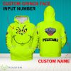Grinch Face New Orleans Pelicans 3D Hoodie, Zip Hoodie, Sweater Green AOP Custom Number And Name - Grinch Face NBA New Orleans Pelicans 3D Hoodie