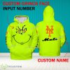 Grinch Face New York Mets 3D Hoodie, Zip Hoodie, Sweater Green AOP Custom Number And Name - Grinch Face MLB New York Mets 3D Hoodie