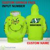 Grinch Face Saskatchewan Roughriders 3D Hoodie, Zip Hoodie, Sweater Green AOP Custom Number And Name - Grinch Face CFL Saskatchewan Roughriders 3D Hoodie