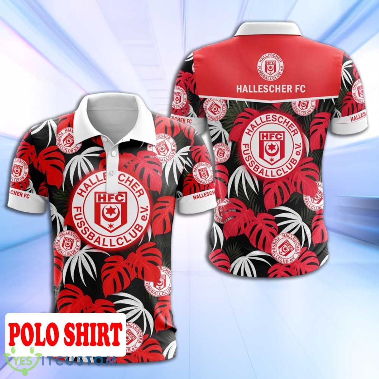 Hallescher FC Polo Shirt Logo Palm Leaves Summer Beach 3 Hallescher FC Polo Shirt Logo Palm Leaves Summer Beach Product Photo 1