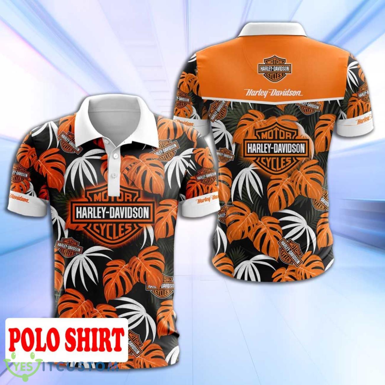 Harley-Davidson Polo Shirt Logo Palm Leaves Summer Beach 3 Harley-Davidson Polo Shirt Logo Palm Leaves Summer Beach Product Photo 1
