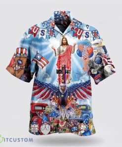Jesus America Patriotism Hawaiian Shirt Short Sleeve Shirt Product Photo 1
