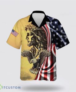 Jesus Eagle American Flag Pattern Hawaiian Shirt Beach Shirt Product Photo 2