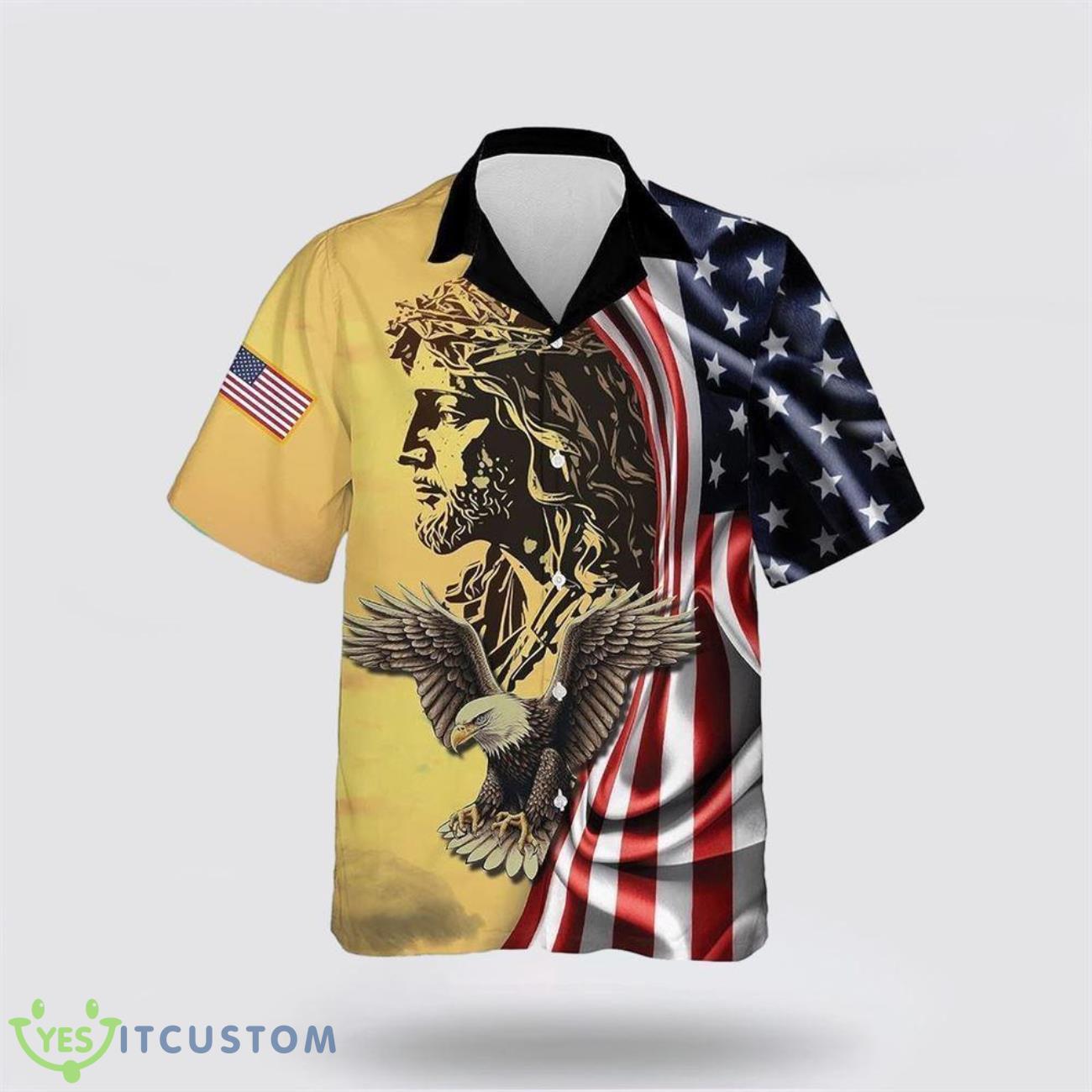 Jesus Eagle American Flag Pattern Hawaiian Shirt Beach Shirt 5 Jesus Eagle American Flag Pattern Hawaiian Shirt Beach Shirt Product Photo 2