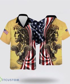 Jesus Eagle American Flag Pattern Hawaiian Shirt Beach Shirt Product Photo 1