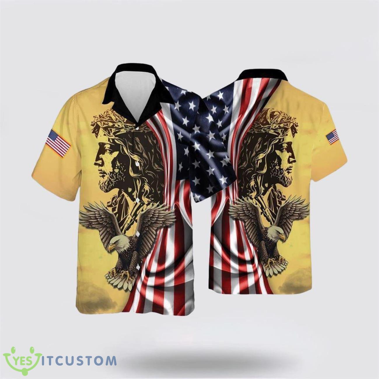 Jesus Eagle American Flag Pattern Hawaiian Shirt Beach Shirt 4 Jesus Eagle American Flag Pattern Hawaiian Shirt Beach Shirt Product Photo 1