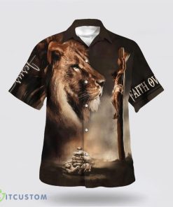 Jesus Faith Over Lion Hawaiian Shirt Beach Shirt Product Photo 1