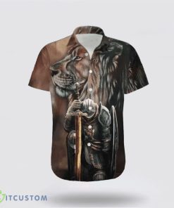 Jesus Hawaiian Shirt Beach Shirt With Armor Of God & Lion Product Photo 1