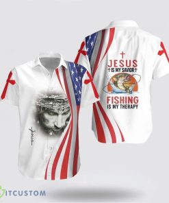 Jesus Is My Savior Fishing Is My Therapy Hawaiian Shirt Beach Shirt Product Photo 1